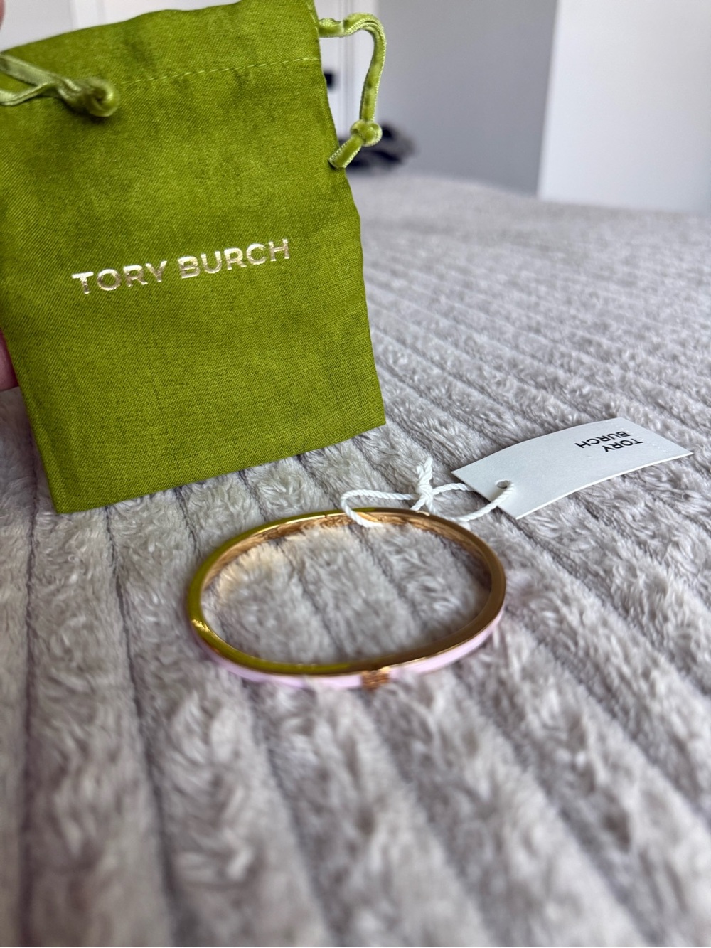 Tory Burch Gold Logo Engraved Slim Bangle